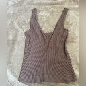 Aura Ribbed V-Neck Tank Top - Mauve Taupe